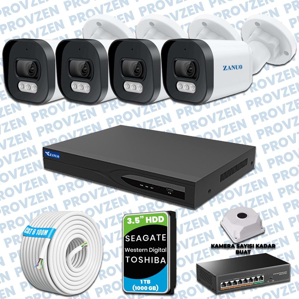 PROVZEN ZANUO 4 KAMERALI İP KAMERA SETİ 1440P MİKROFONLU