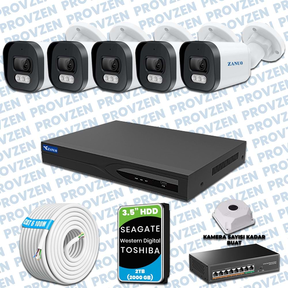 PROVZEN ZANUO 5 KAMERALI İP KAMERA SETİ 1440P MİKROFONLU
