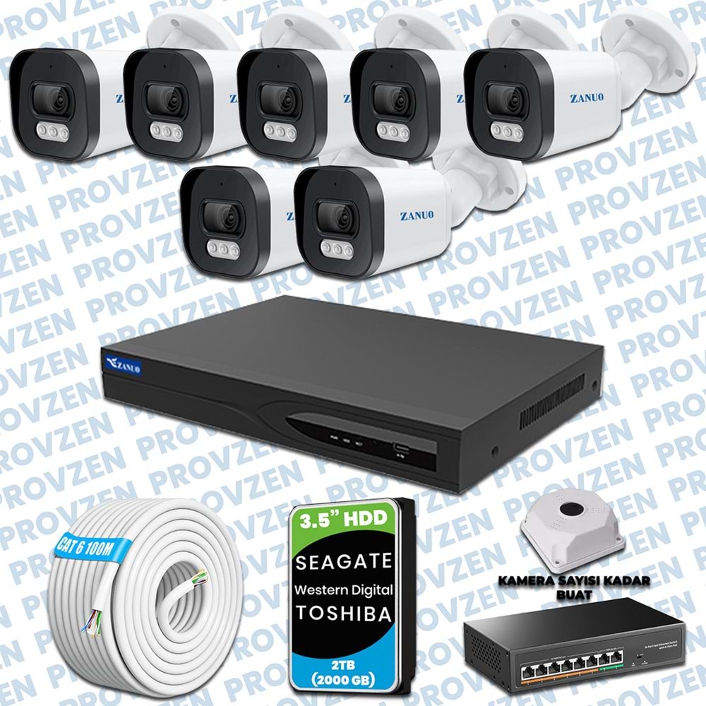 PROVZEN ZANUO 7 KAMERALI İP KAMERA SETİ 1440P MİKROFONLU