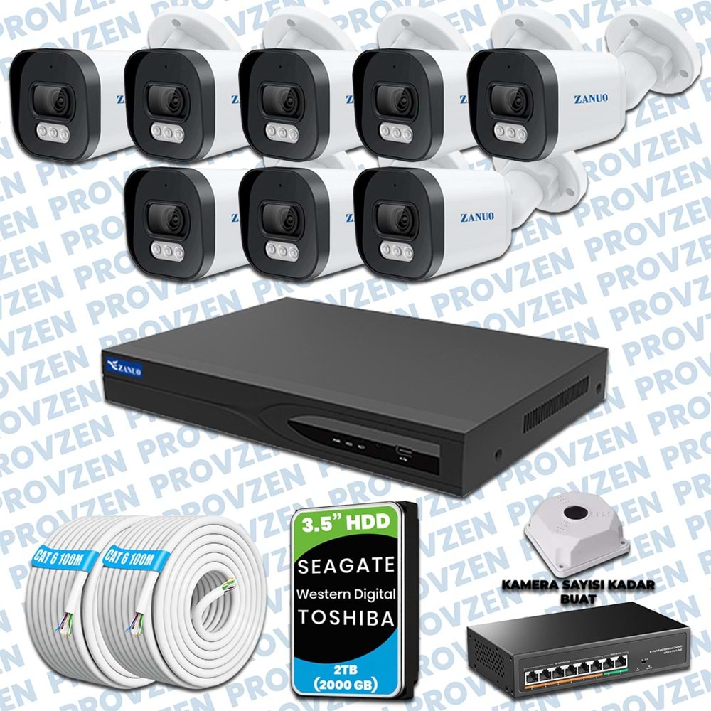 PROVZEN ZANUO 8 KAMERALI İP KAMERA SETİ 1440P MİKROFONLU