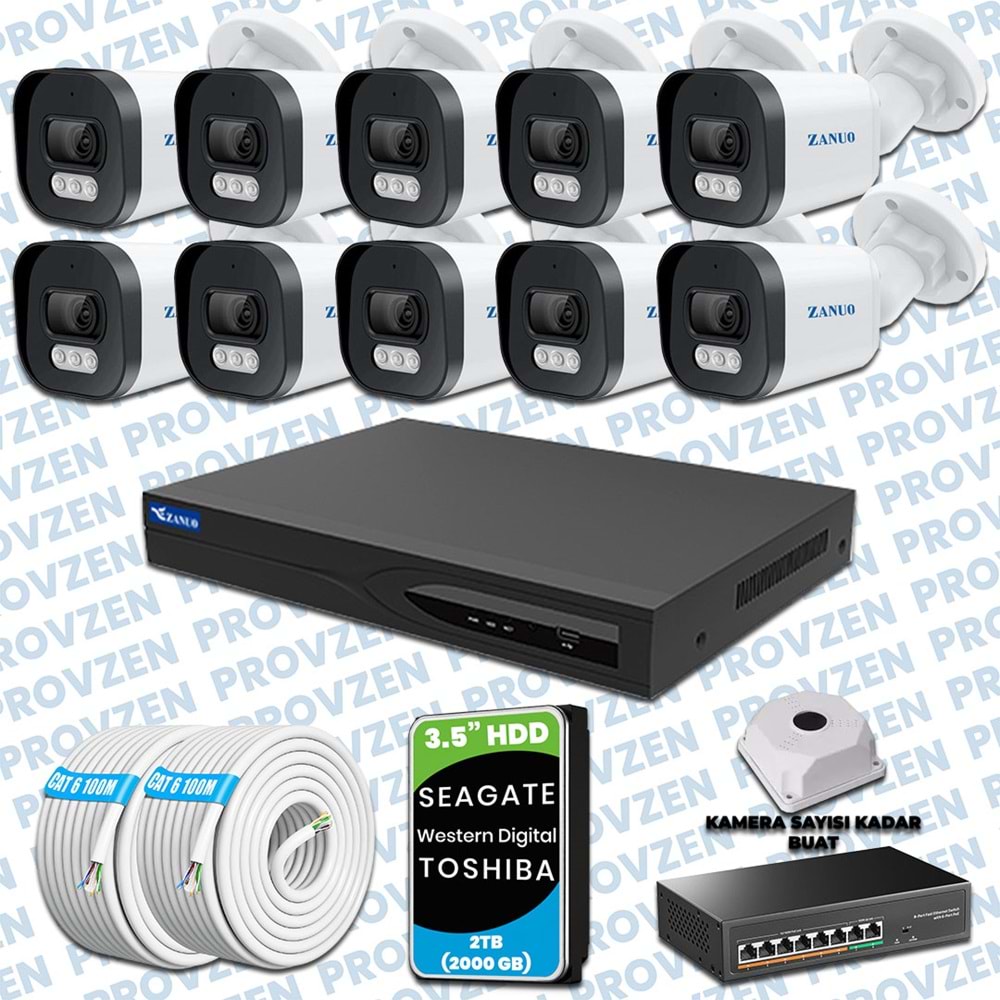 PROVZEN ZANUO 10 KAMERALI İP KAMERA SETİ 1440P MİKROFONLU