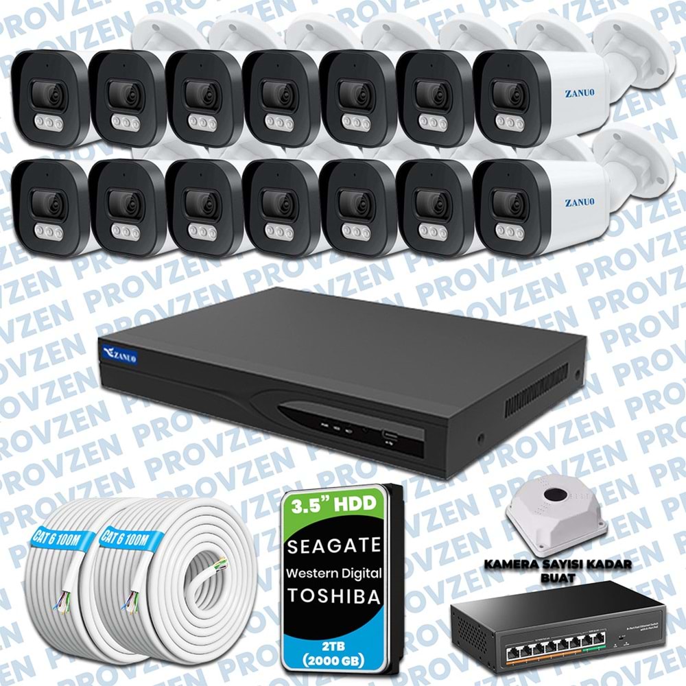 PROVZEN ZANUO 14 KAMERALI İP KAMERA SETİ 1440P MİKROFONLU