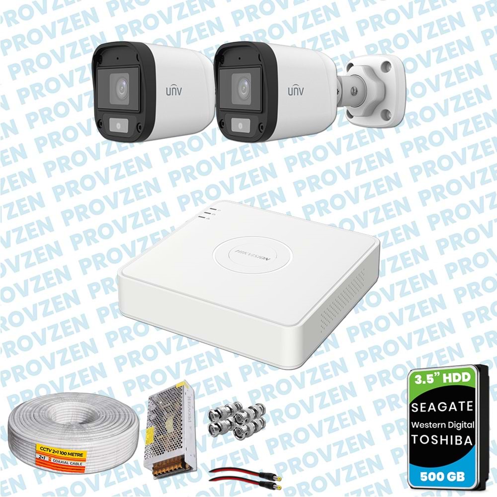 PROVZEN UNV 2 KAMERALI 7/24 RENKLİ GÜVENLİK KAMERASI MİKROFONLU