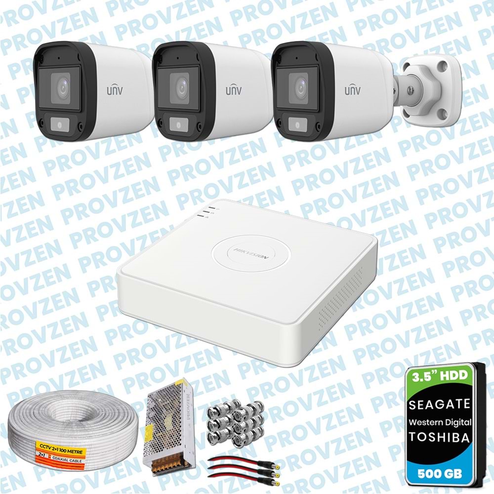 PROVZEN UNV 3 KAMERALI 7/24 RENKLİ GÜVENLİK KAMERASI MİKROFONLU