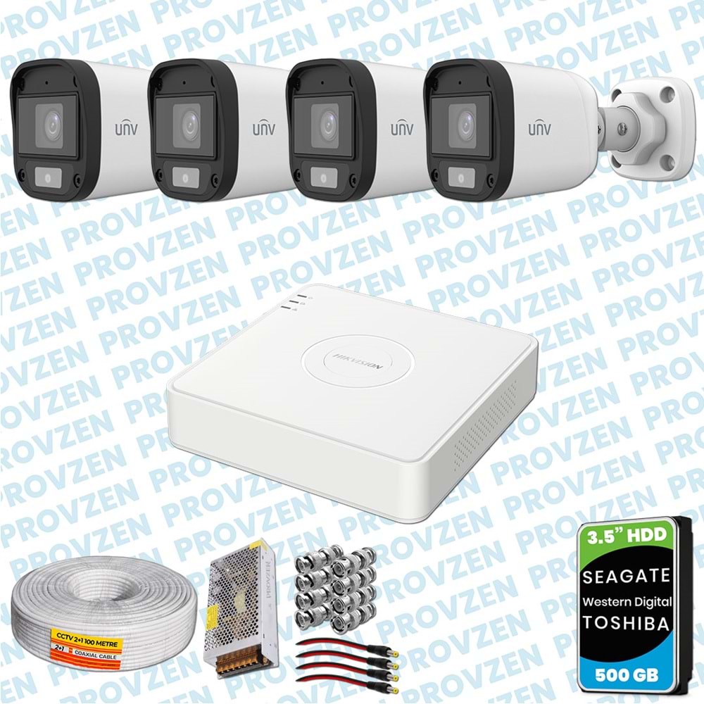 PROVZEN UNV 4 KAMERALI 7/24 RENKLİ GÜVENLİK KAMERASI MİKROFONLU