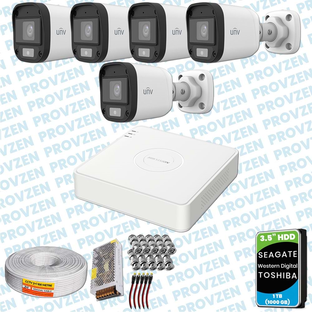 PROVZEN UNV 5 KAMERALI 7/24 RENKLİ GÜVENLİK KAMERASI MİKROFONLU