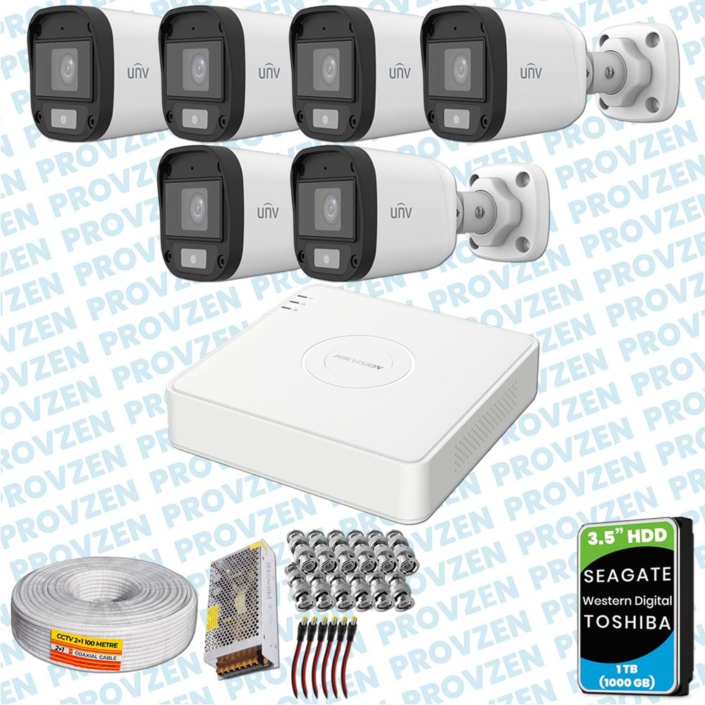 PROVZEN UNV 6 KAMERALI 7/24 RENKLİ GÜVENLİK KAMERASI MİKROFONLU