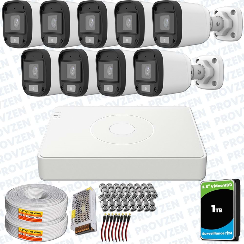 Provzen UNV Full HD 9 Kamera Renkli Gece Görüş Mikrofonlu