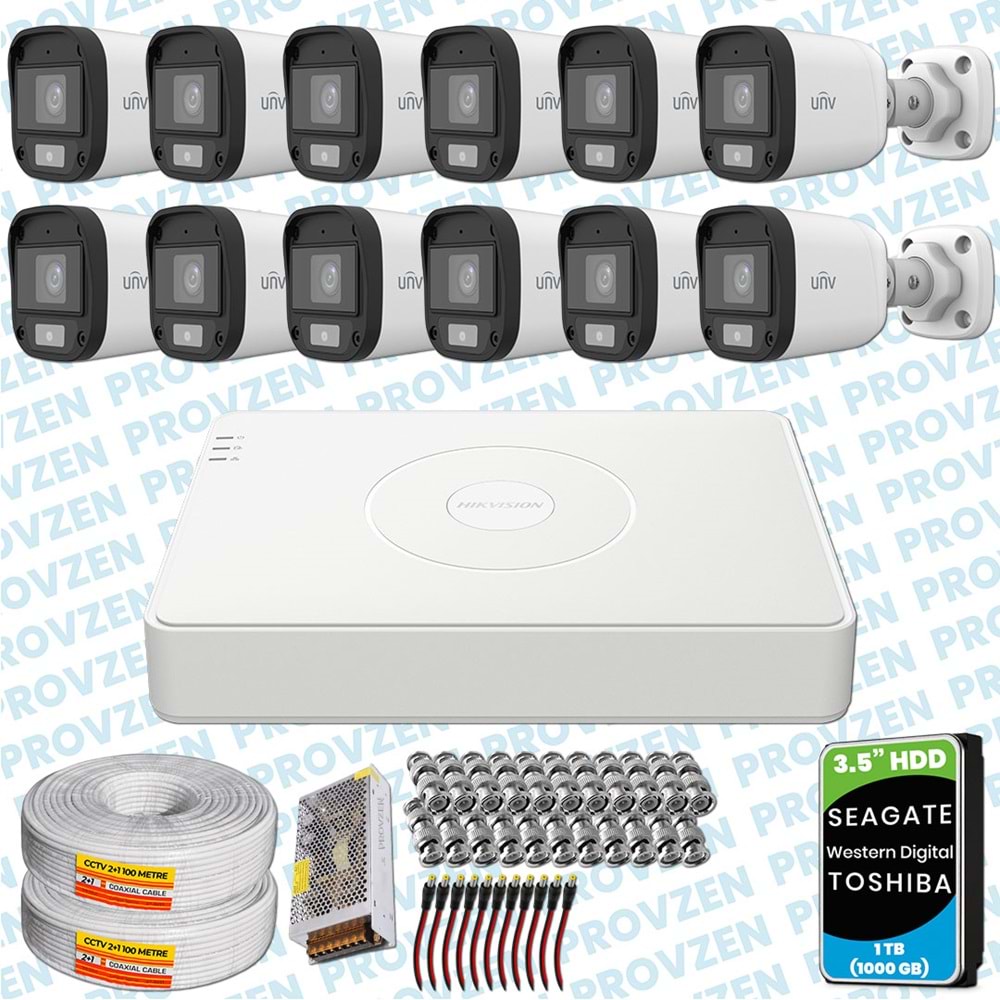 PROVZEN UNV 12 KAMERALI 7/24 RENKLİ GÜVENLİK KAMERASI MİKROFONLU
