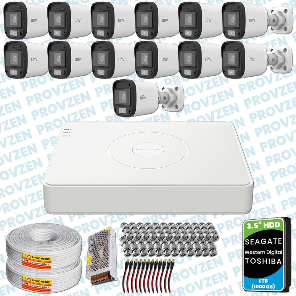PROVZEN UNV 13 KAMERALI 7/24 RENKLİ GÜVENLİK KAMERASI MİKROFONLU