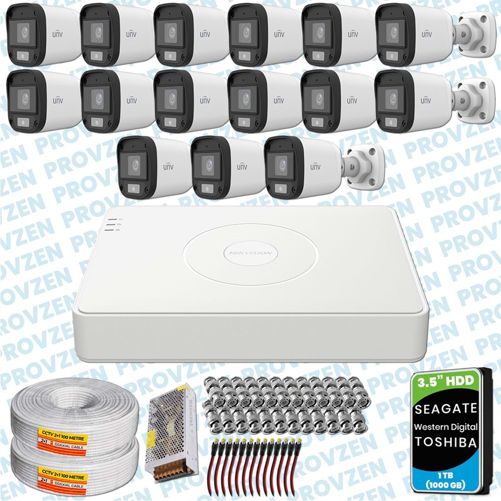 PROVZEN UNV 15 KAMERALI 7/24 RENKLİ GÜVENLİK KAMERASI MİKROFONLU