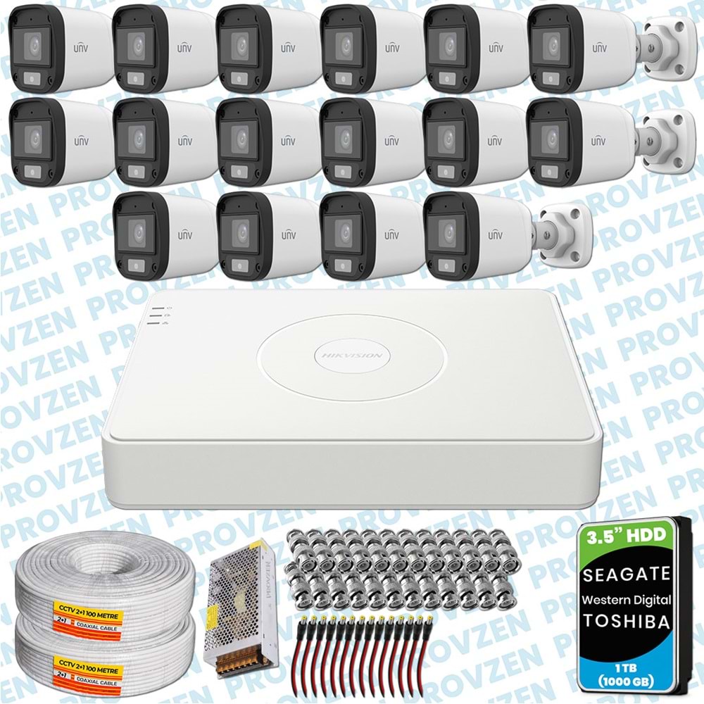 PROVZEN UNV 16 KAMERALI 7/24 RENKLİ GÜVENLİK KAMERASI MİKROFONLU