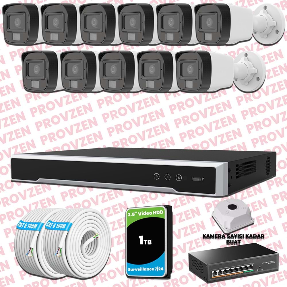 Provzen Hikvision 11 Kameralı IP Set Renkli Gece Görüşlü Mikrofonlu 2MP