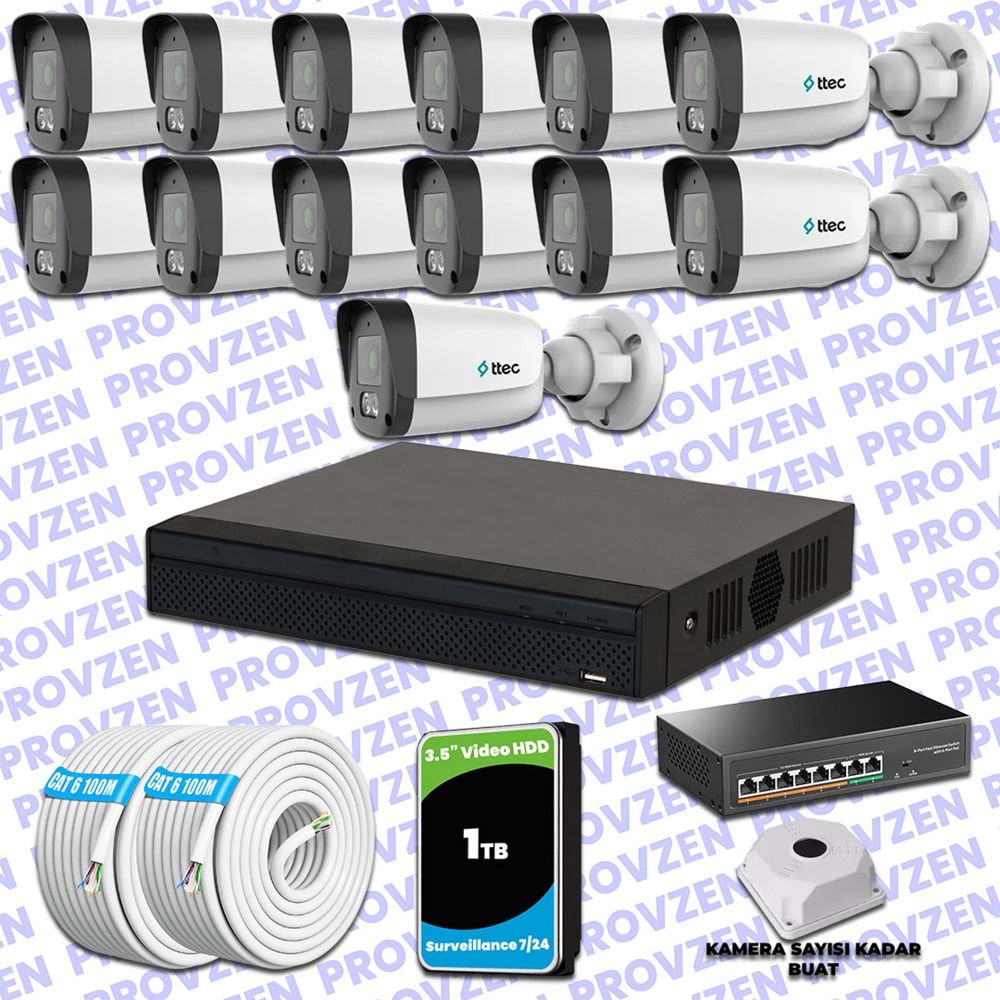Provzen TTec Hikvision 13 Kameralı IP Full HD Mikrofonlu Güvenlik Kamerası