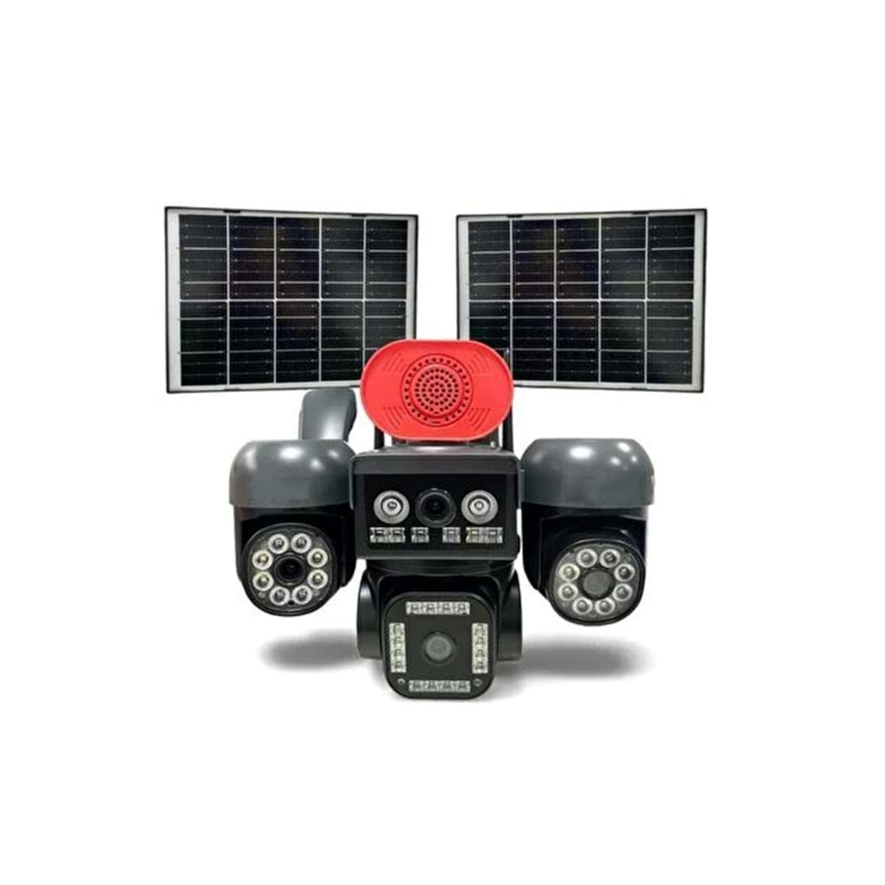 Provzen FX-A446 4 Kameralı (3 PTZ + 1 Sabit) 12MP 4G SIM Kartlı Güneş Enerjili Akıllı Güvenlik Kamerası | Full Color Gece Görüş + AOV Kayıt
