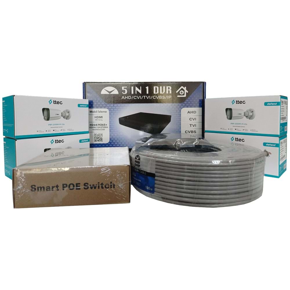 TTec 4'lü İP Güvenlik Kamerası Seti, Mikrofonlu, Uzaktan İzleme, Gece Görüş