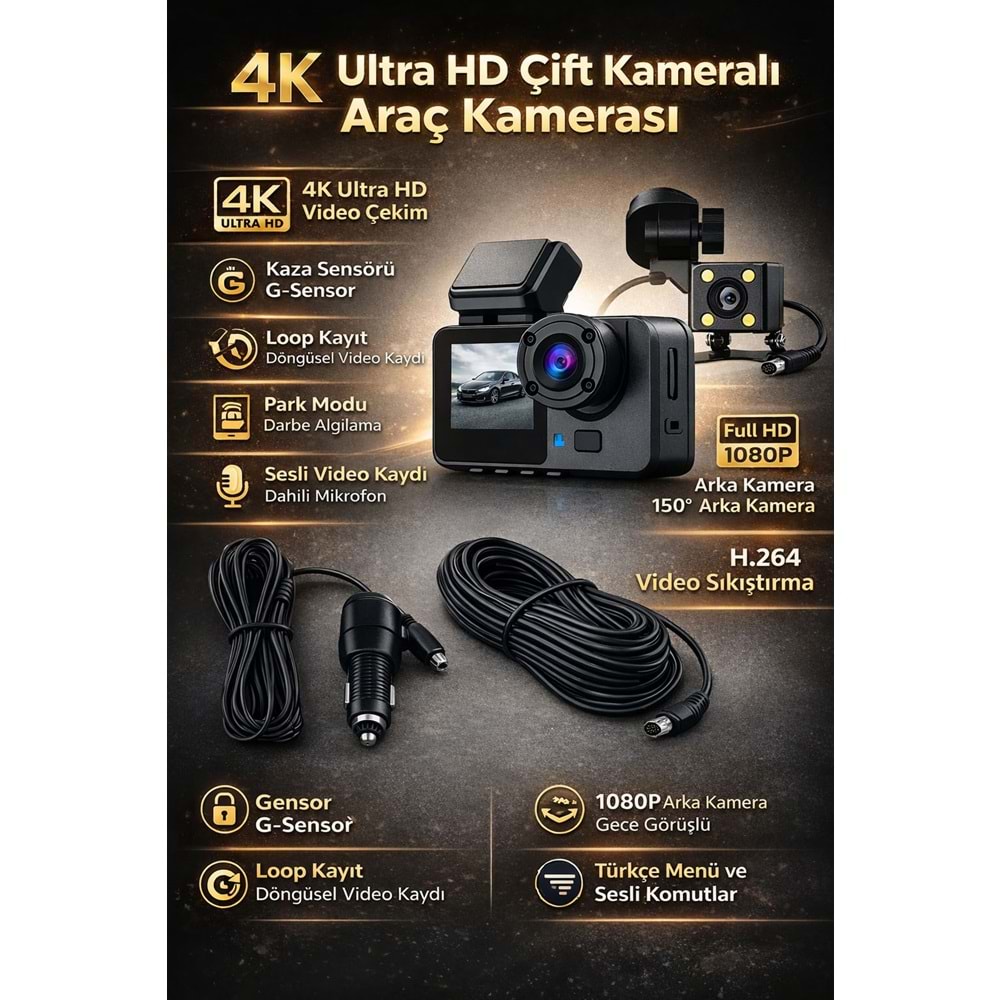 Provzen FX-A232W Çift Kameralı Araç Kamerası | Full HD Ön + Arka Kamera, G-Sensör, Gece Görüş, Döngüsel Kayıt