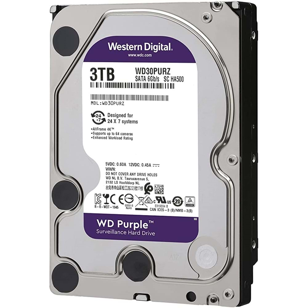 WESTERNDİJİTAL WD30PURZ PURPULE 7X24 3.5 inç 3TB 3TB/HDD 7/24