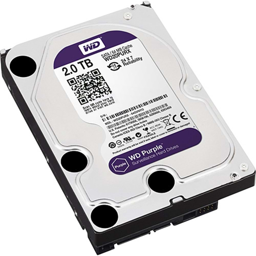 2 TB WESTERNDIJITAL WD20PURX Purple 7X24 3.5 inç 5400 Rpm 64MB SATA HARDDİSK 2TB/HDD 7/24