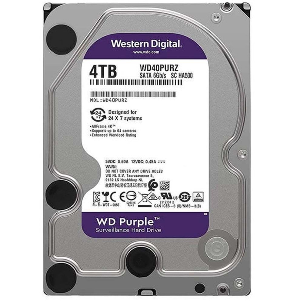 WESTERNDİJİTAL WD40PURZ PURPLE 7X24 3.5 inç 4TB 4TB/HDD 7/24