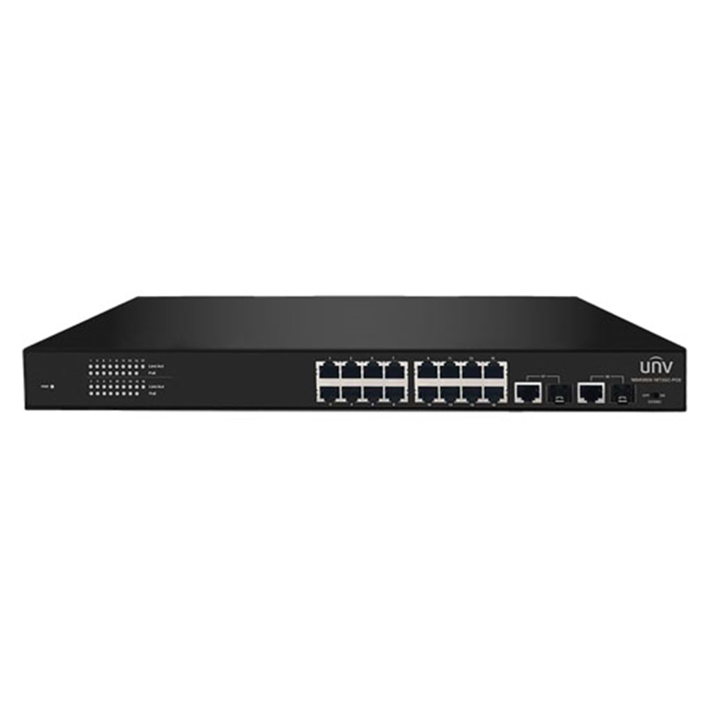 UNIVIEW NSW2000-16T2GC-POE 16 KANAL 16 PoE SWİTCH 250MT PoE MESAFESİ