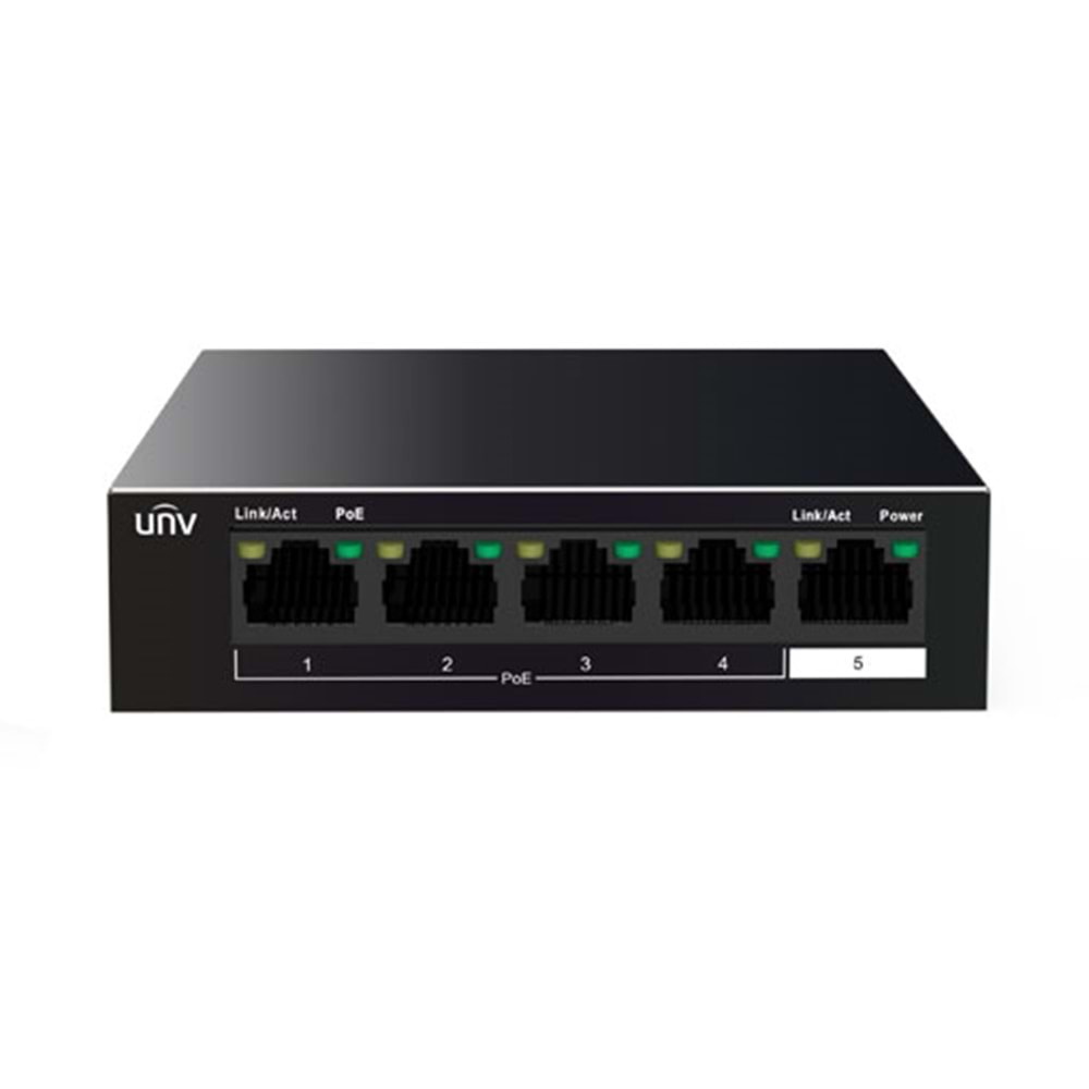 UNIVIEW NSW2010-5T-POE-IN 5 KANAL 4 PoE Switch 250 mt. PoE MESAFESİ