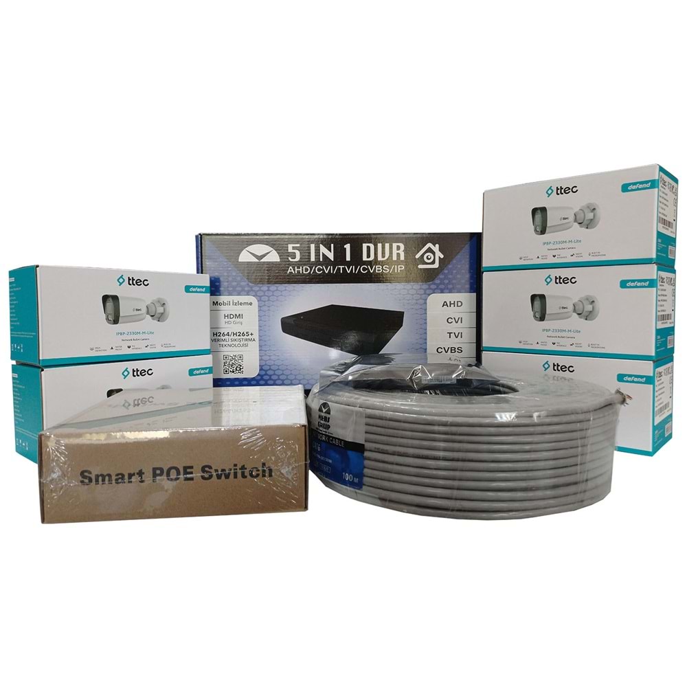 TTec 5'Lİ İP Güvenlik Kamerası Seti, Mikrofonlu, Uzaktan İzleme, Gece Görüş