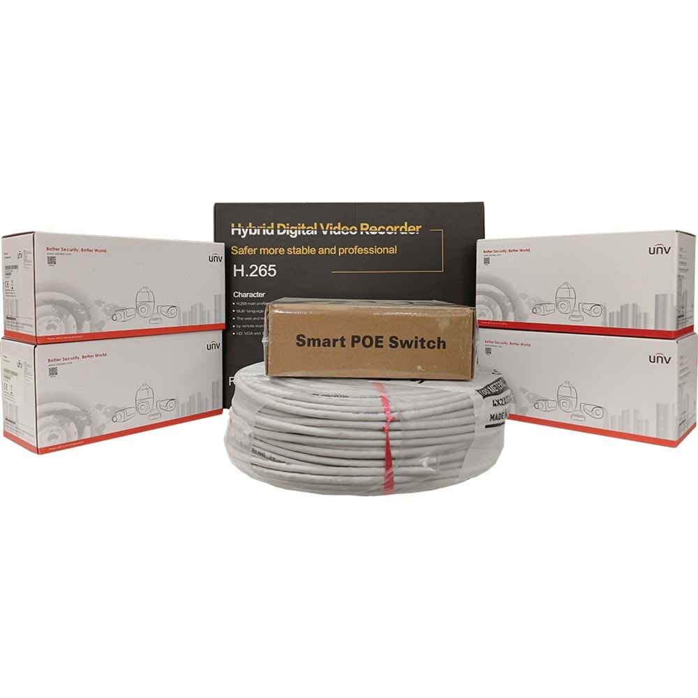 UNV 4'lü İP Güvenlik Kamerası Seti, Uzaktan İzleme, Gece Görüş, FullHD