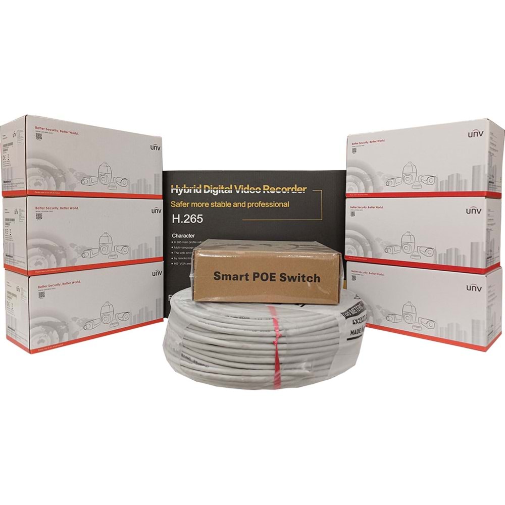 UNV 6'lı İP Güvenlik Kamerası Seti, Uzaktan İzleme, Gece Görüş, FullHD