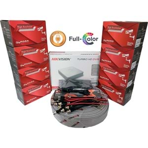 Hikvision 8'li Full HD Güvenlik Kamerası Seti Mikrofonlu, Renkli Gece Görüşlü, Olay Anında Bildirim
