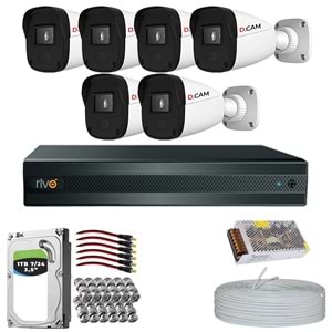 RİVO Dcam 6 Kameralı 40 Metre Gece Görüşlü Set 1TB 7/24 Hdd