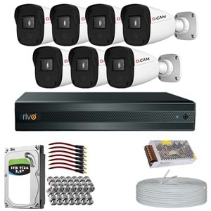 RİVO Dcam 7 Kameralı 40 Metre Gece Görüşlü Set 1TB 7/24 Hdd