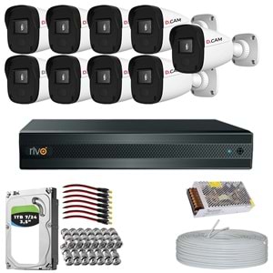RİVO Dcam 9 Kameralı 40 Metre Gece Görüşlü Set 1TB 7/24 Hdd