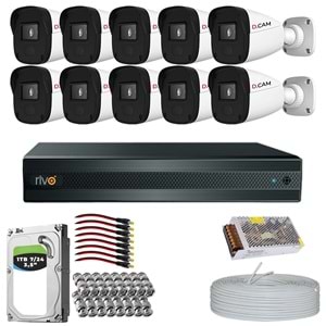 RİVO Dcam 10 Kameralı 40 Metre Gece Görüşlü Set 1TB 7/24 Hdd