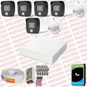 Provzen Hikvision 5 Kamera Hibrit ColorVu Full HD Güvenlik Kamera Olay Anında bildirim