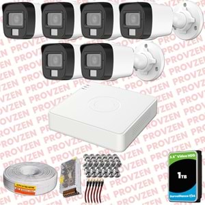 Provzen Hikvision 6 Kamera Hibrit ColorVu Full HD Güvenlik Kamera Olay Anında bildirim