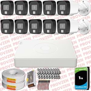 Provzen Hikvision 10 Kamera Hibrit ColorVu Full HD Güvenlik Kamera Olay Anında bildirim