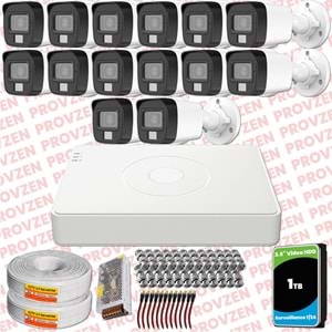 Provzen Hikvision 14 Kamera Hibrit ColorVu Full HD Güvenlik Kamera Olay Anında bildirim