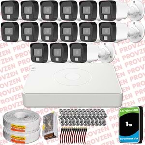 Provzen Hikvision 15 Kamera Hibrit ColorVu Full HD Güvenlik Kamera Olay Anında bildirim