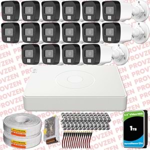 Provzen Hikvision 16 Kamera Hibrit ColorVu Full HD Güvenlik Kamera Olay Anında bildirim