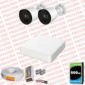 Provzen RV Hikvision 2 Kameralı Full HD 20mt Gece Görüşlü Güvenlik Kamerası Olay Anında bildirim
