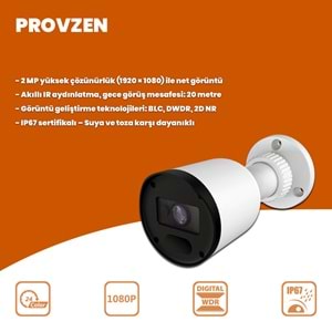 Provzen RV Hikvision 8 Kameralı Full HD 20mt Gece Görüşlü Güvenlik Kamerası Olay Anında bildirim