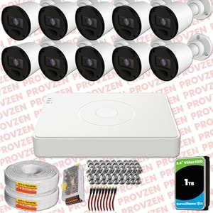 Provzen RV Hikvision 10 Kameralı Full HD 20mt Gece Görüşlü Güvenlik Kamerası Olay Anında bildirim