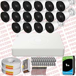 Provzen RV Hikvision 16 Kameralı Full HD 20mt Gece Görüşlü Güvenlik Kamerası Olay Anında bildirim