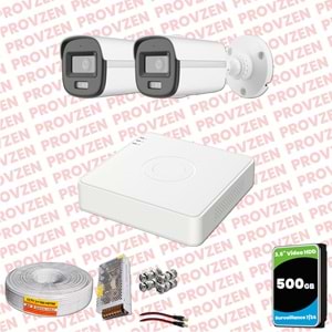 Provzen Hikvision ColorVu Full HD 2 Kameralı Gece Renkli Güvenlik Kamerası Olay Anında bildirim