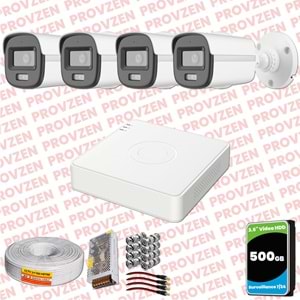 Provzen Hikvision ColorVu Full HD 4 Kameralı Gece Renkli Güvenlik Kamerası Olay Anında bildirim