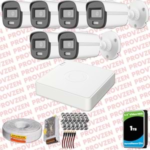 Provzen Hikvision ColorVu Full HD 6 Kameralı Gece Renkli Güvenlik Kamerası Olay Anında bildirim