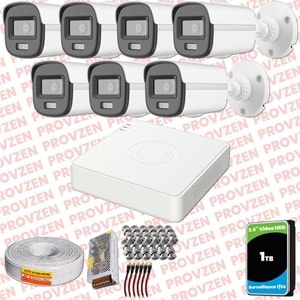 Provzen Hikvision ColorVu Full HD 7 Kameralı Gece Renkli Güvenlik Kamerası Olay Anında bildirim