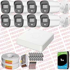Provzen Hikvision ColorVu Full HD 8 Kameralı Gece Renkli Güvenlik Kamerası Olay Anında bildirim