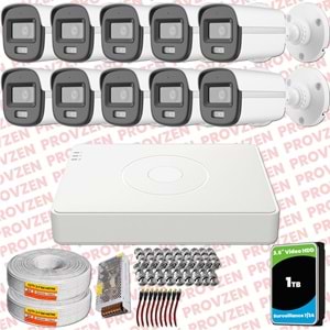 Provzen Hikvision ColorVu Full HD 10 Kameralı Gece Renkli Güvenlik Kamerası Olay Anında bildirim